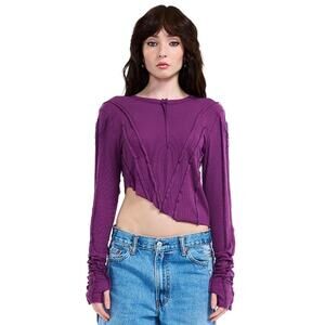 SAMI MIRO VINTAGE Women's Asymmetric Long Sleeve Tee Size L In Magenta